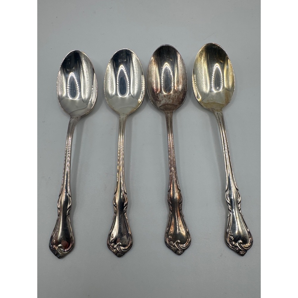 Reed & Barton Cottage Rose Silverplate Demitasse Spoons Set of 4 Floral 1985